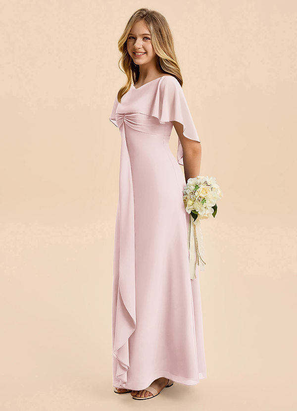 Azazie Selena Junior Blushing Pink A-Line Ruched Chiffon Dress image1