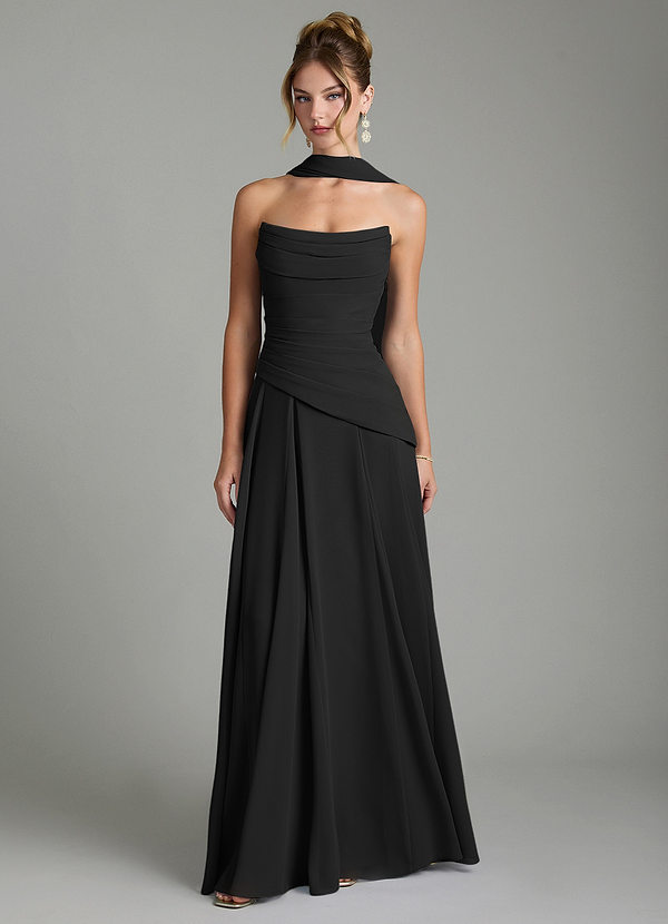 Azazie Gabriela Brautjungfernkleider A-Linie Korsett Chiffon Kleid Schwarz image1