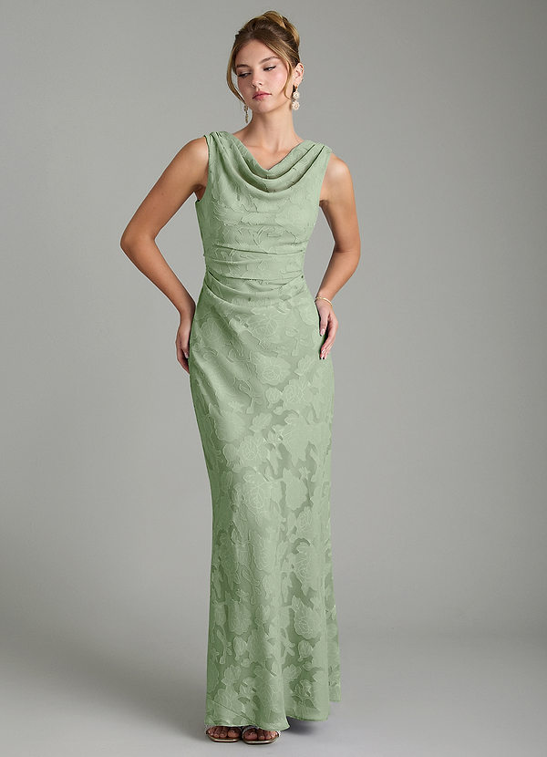 Azazie Kieryn Robes Demoiselle d'honneur Robe Sirène en Blumen-Burnout Plissée Vert Sauge image1