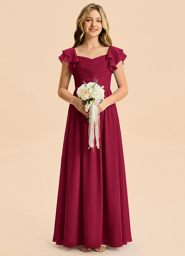 Azazie Anaya Junior Burgundy A-Line Sweetheart Neckline Chiffon Dress image1
