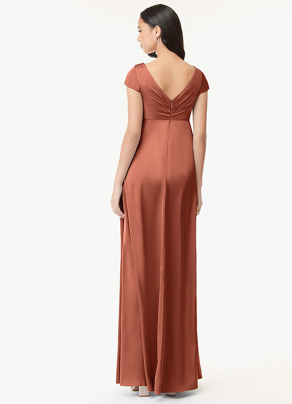Azazie Allessia Maternity Bridesmaid Dresses A-Line Pleated Stretch Satin Floor-Length Dress image1