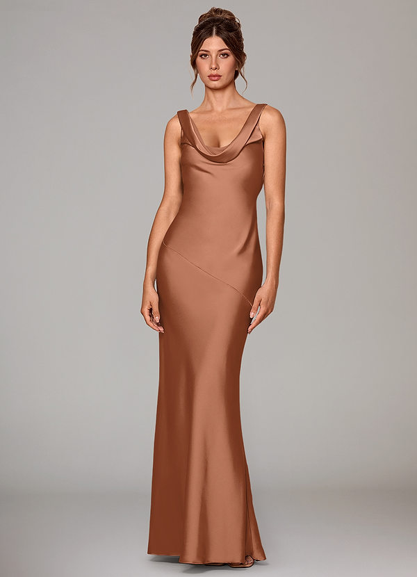 Azazie Rylina Robes Demoiselle d'honneur Robe Sirène en Satin extensible Bronze image1