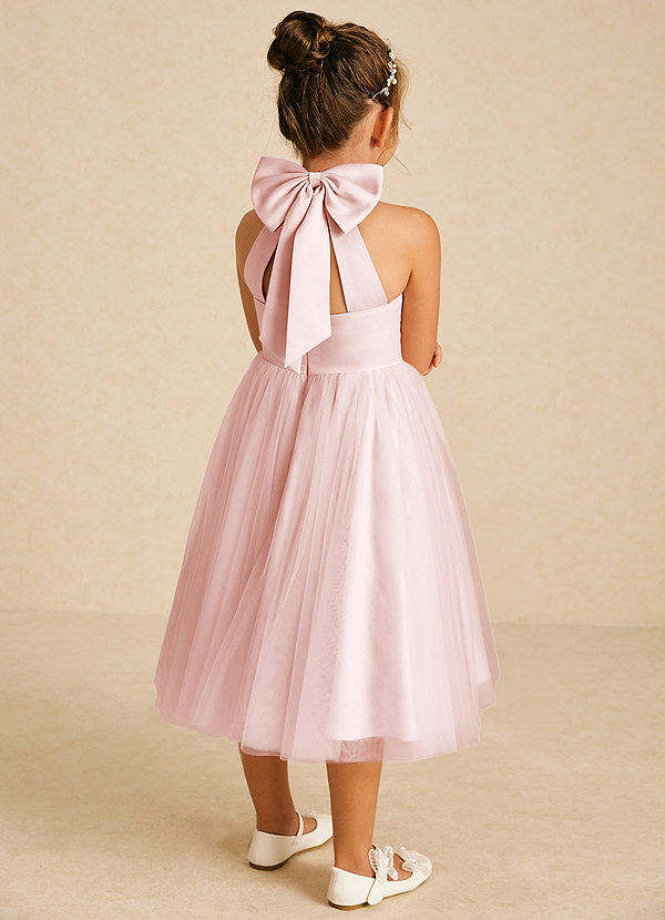 Azazie Dora Flower Girl Dresses Blushing Pink A-Line Bow Tulle Dress image1
