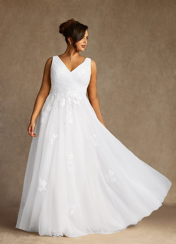 Azazie Alemia Wedding Dresses Diamond White A-Line Lace Tulle Dress image1