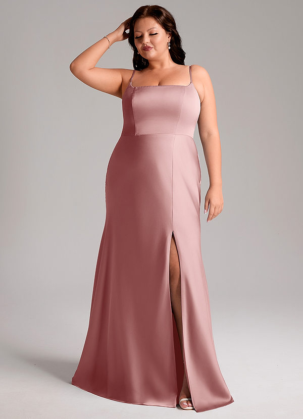 Azazie Lidia Vestidos Dama de Honor Vestido de Rosa Polvorienta de Satén Elástico de Corte Sirena con Corte Lateral image1