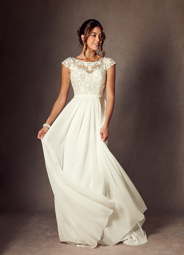 Azazie Brynslee Abiti da Sposa Abito A-Line in Chiffon con Scollo a U e Paillettes Crema image1