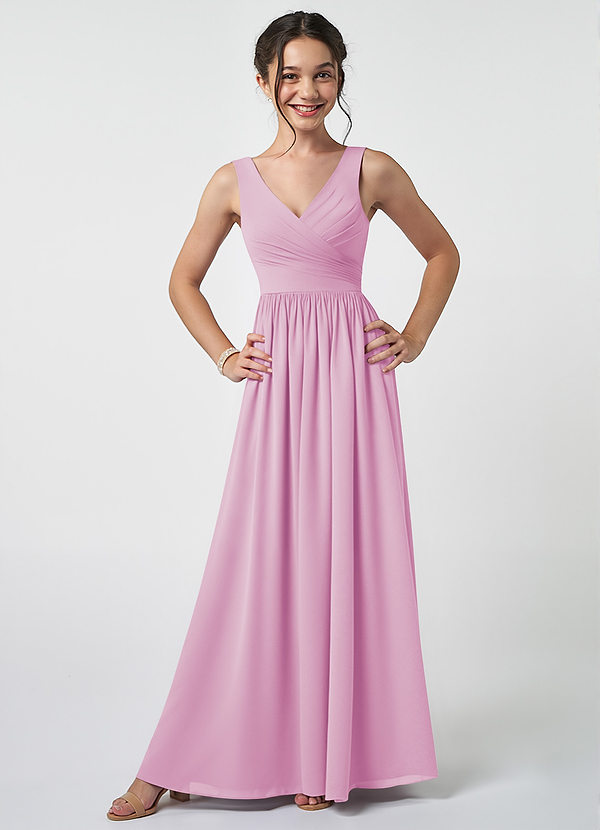 Azazie Keyla Junior Candy Pink A-Line Pleated Chiffon Dress image1