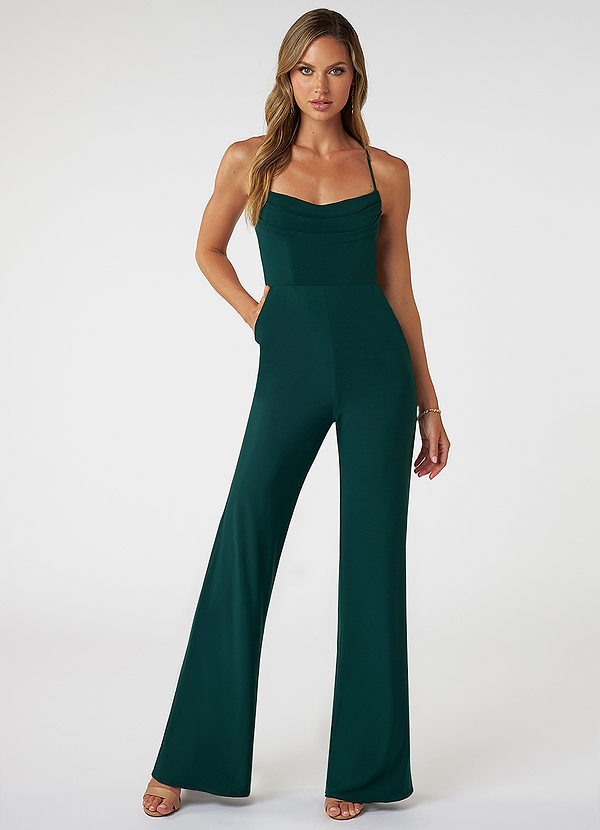Azazie Leon Bridesmaid Dresses Pleated Luxe Knit Jumpsuit with Pockets image1