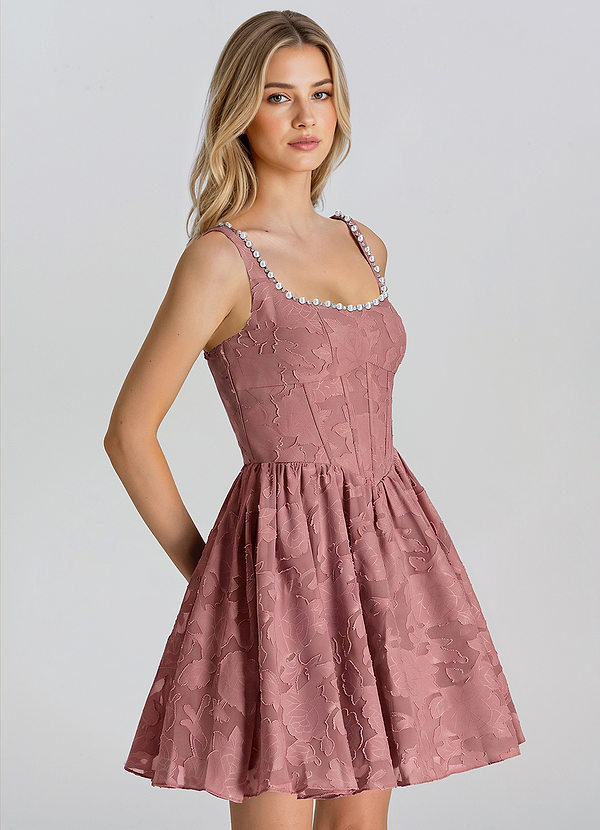 Mignonette Blasses Pink A-Linien Perlen Burnout Minikleid image1