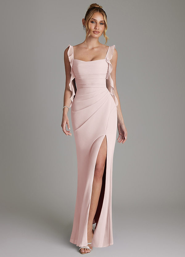 Azazie Jessamine Bridesmaid Dresses Blushing Pink Mermaid Corset Chiffon Dress image1