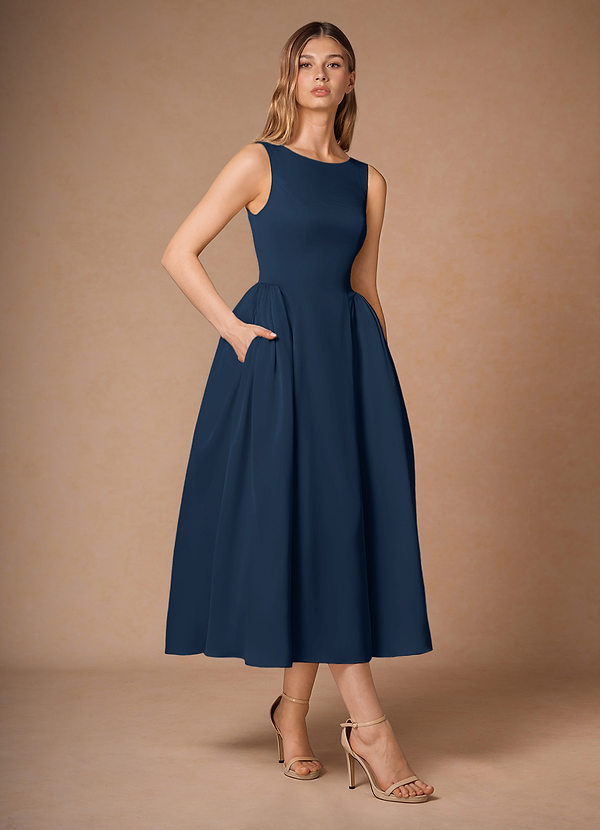 Kassia Off Shoulder Midi Knit Dress in Navy main image 0