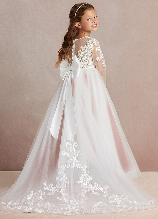 Azazie Elodie Blomsterpigekjoler Balkjole Blonder katedral tog Kjole image1