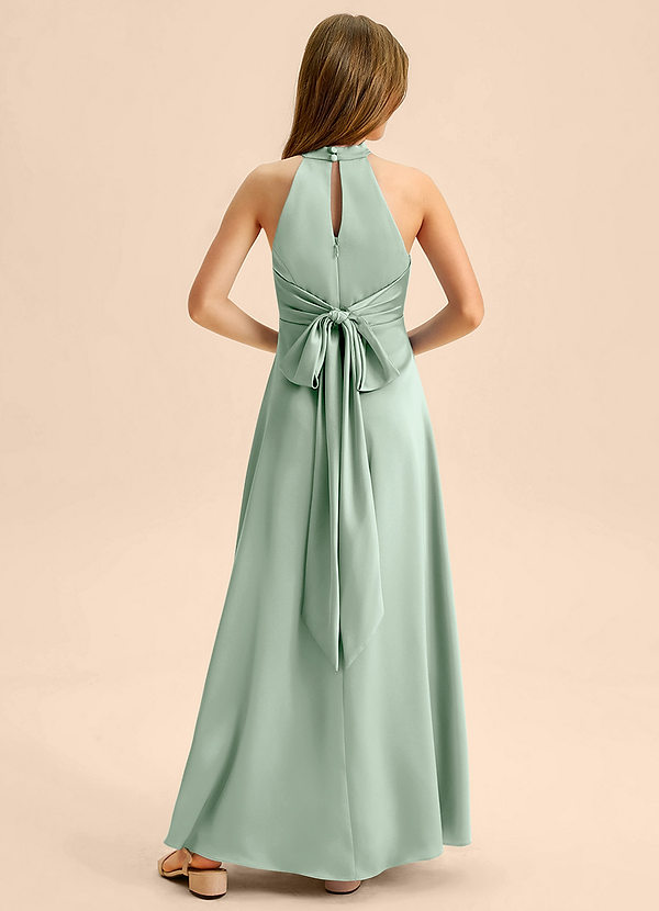 Azazie Beah Junior Agave A-Line Pleated Stretch Satin Dress image1