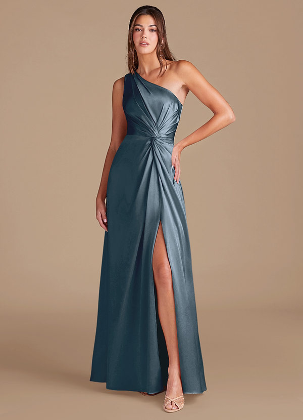 Azazie Brooke Bridesmaid Dresses Twilight A-Line One Shoulder Metallic Satin Dress image1