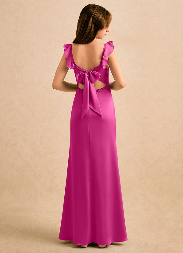 Azazie Novalie Girls Formal Flower Girl Dresses Fuchsia Mermaid Bow Stretch Satin Dress image1
