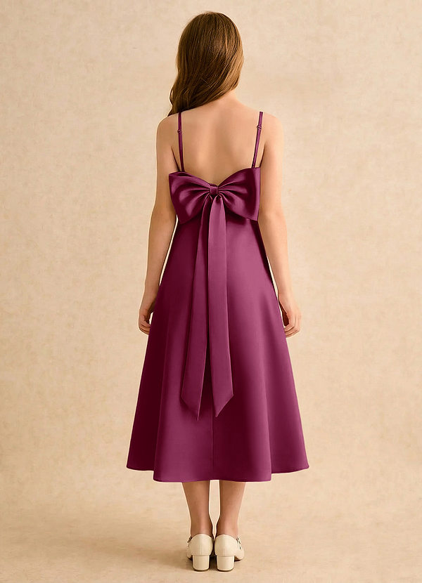 Azazie Jaella Girls Formal Blomsterpigekjoler A-Line Plisseret Mat satin Te-længde Kjole image1