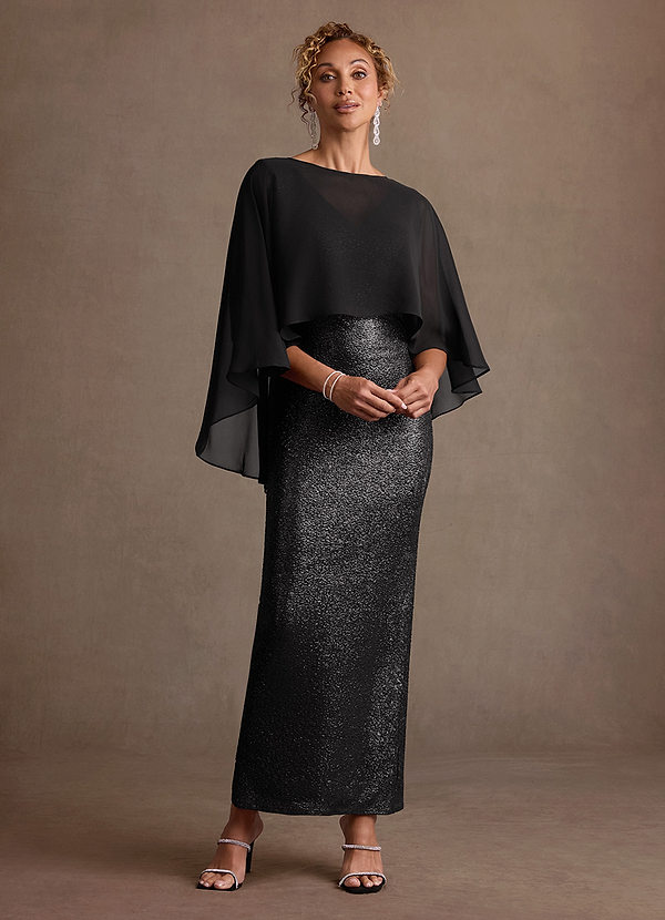 Azazie Marlene Mother of the Brides Dresses Black Column Metallic Knit Dress image1
