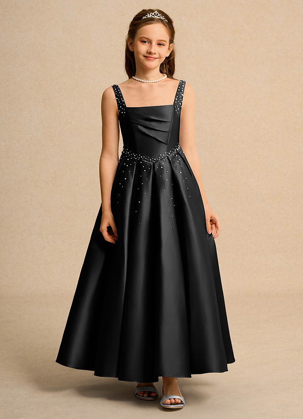 Azazie Mochi Girl Vestidos de Niña de Flores Vestido de Negro de Satin Mate de Princesa con Plisado image1