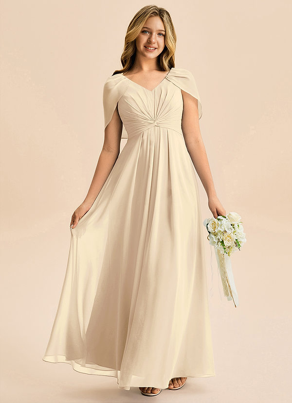 Azazie Emma Junior Jurk van Chiffon met A-Lijn Geplooid Champagne image1