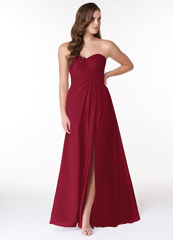 Azazie Arabella Allure Robes Demoiselle d'honneur Robe Trapèze Convertible en Mousseline de soie Encolure en Forme de Cœur Bourgogne image1