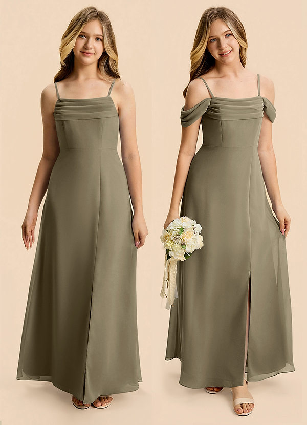 Azazie Lilly Junior A-Linie Plissee Chiffon Kleid Weidengrün image1