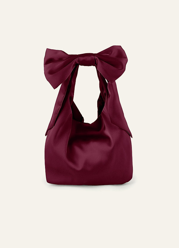 front Matching Color Stretch Satin Bow Handbag