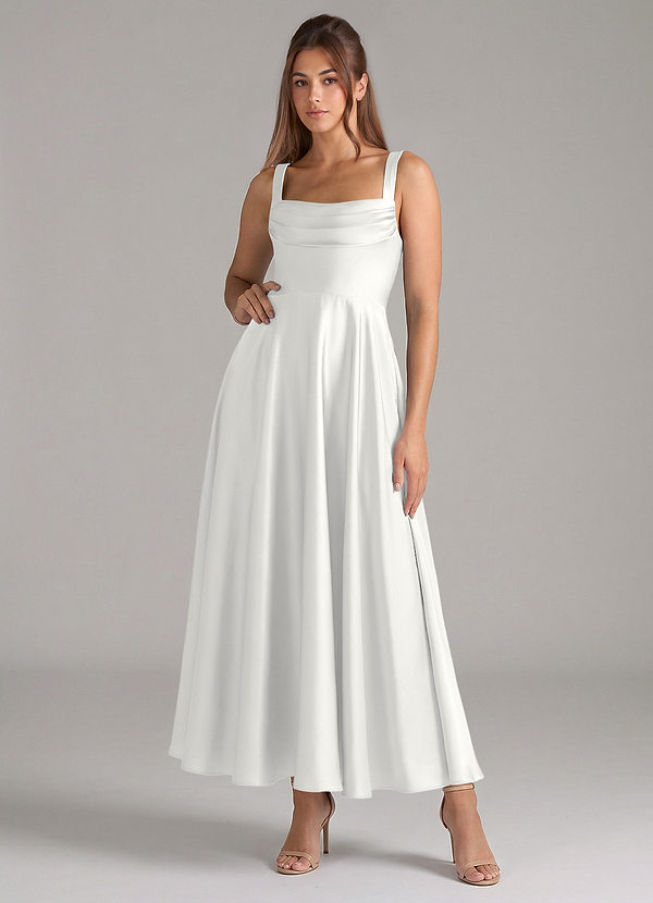 Azazie Shaude Brautjungfernkleider A-Linie Plissee Stretch-Satin Kleid Weiß image1