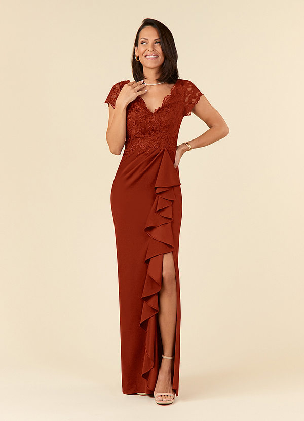 Azazie Carmen Brautmutterkleider Etui Spitze Kleid Rost image1