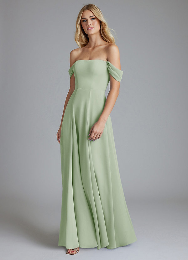 Azazie Seriana Bridesmaid Dresses Dusty Sage A-Line Off the Shoulder Chiffon Dress image1