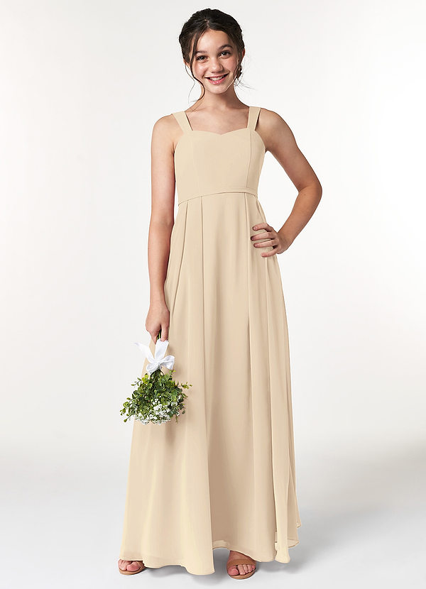 Azazie Simoan Junior Abito A-Line in Chiffon Scollo a Cuore Champagne image1