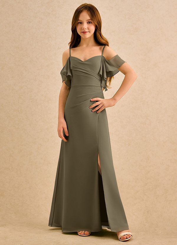 Azazie Pippy Girls Formal Bloemenmeisjes Jurken A-Lijn Jurk van Chiffon Sweetheart Halslijn Wilgengroen image1