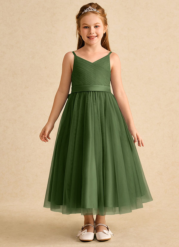 Azazie Patootie Vestidos de Niña de Flores Vestido de Oliva de Tul de Corte En A con Tirante Espagueti image1