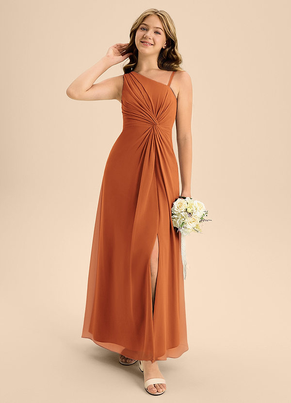Azazie Brooke Junior Cinnamon A-Line Side Slit Chiffon Dress image1