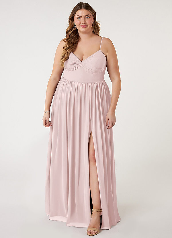 Azazie Zeya Bridesmaid Dresses Blushing Pink A-Line V-Neck Pleated Chiffon Dress image1