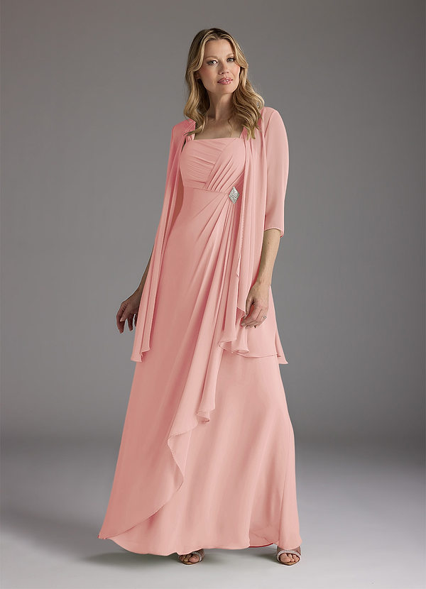 Azazie Weisz Brautmutterkleider A-Linie Quadratischer Ausschnitt Gefaltet Chiffon Kleid Rosettenrosa image1