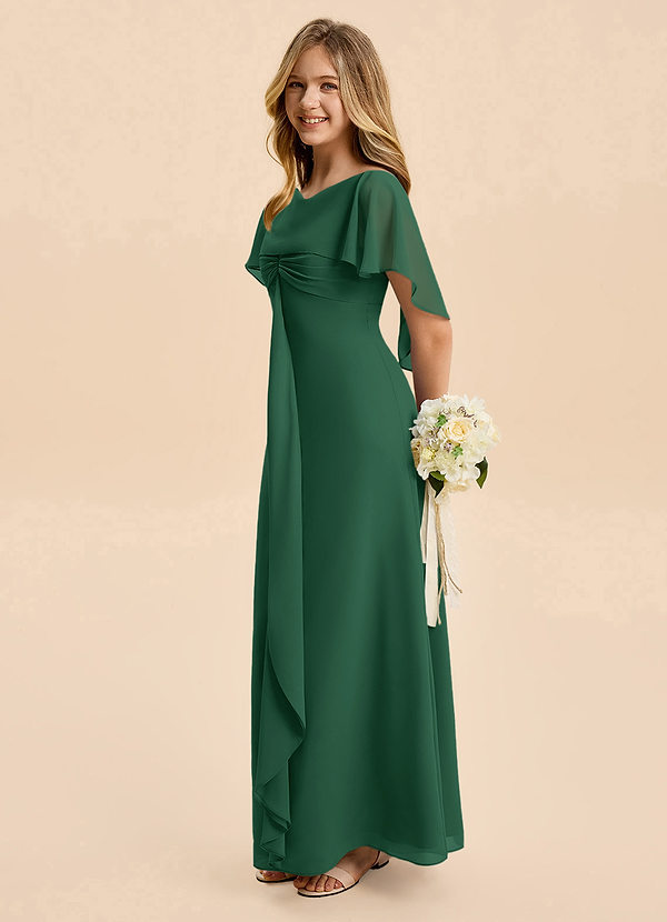 Azazie Selena Junior Dark Green A-Line Ruched Chiffon Dress image1