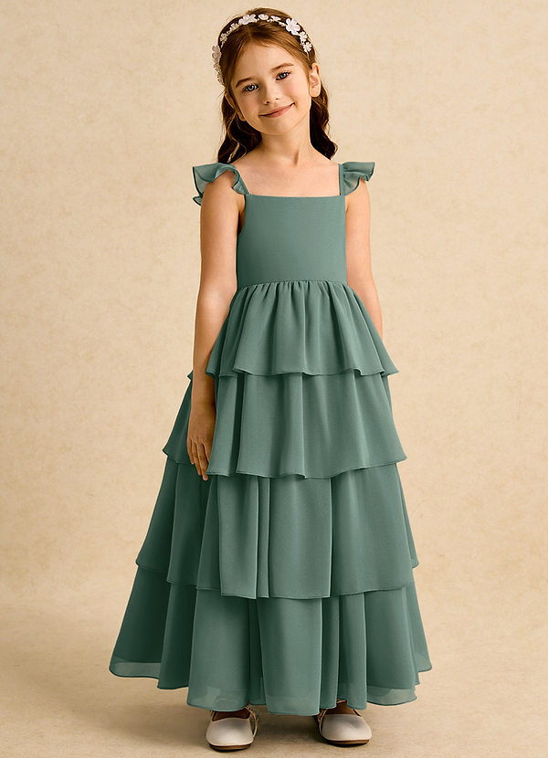 Azazie Boba Abiti da Ragazza di Fiori Abito A-Line in Chiffon Scollo Quadrato Muschio Marino image1