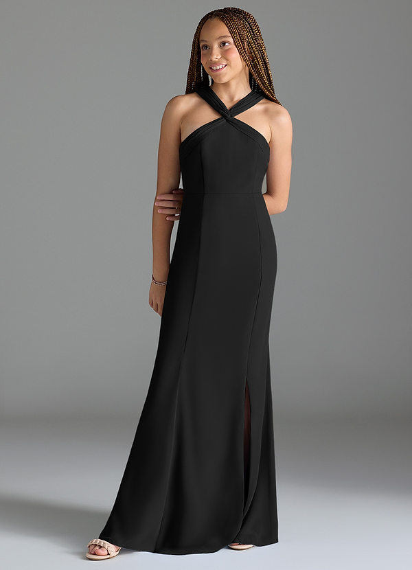 Azazie Rue Junior Black Mermaid Side Slit Chiffon Dress image1