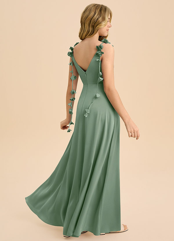 Azazie Gumdrop Junior Matcha Empire Pleated Stretch Satin Dress image1