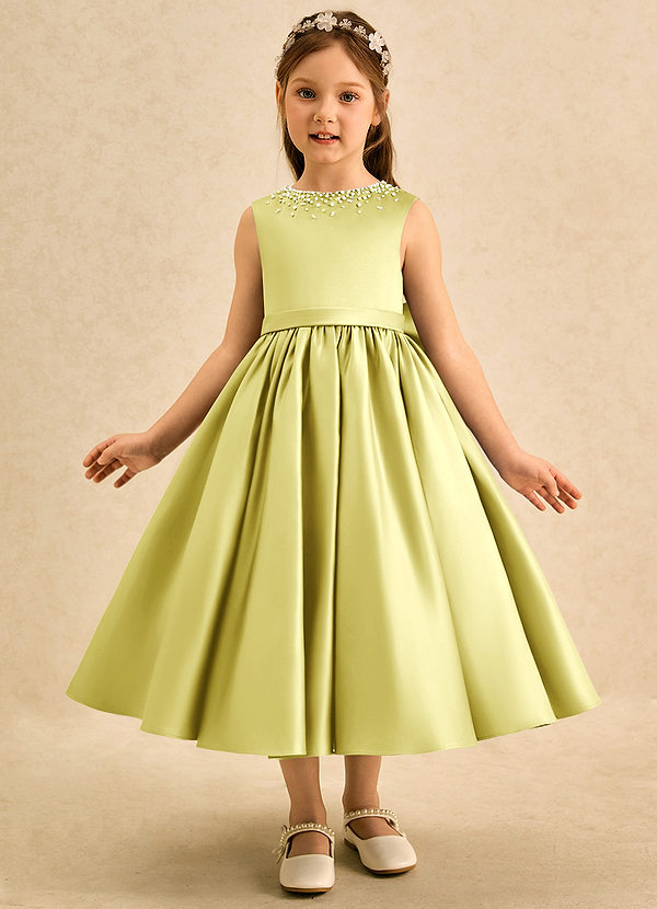 Azazie Doodle Flower Girl Dresses Lemon Sorbet Ball-Gown Bow Matte Satin Dress image1