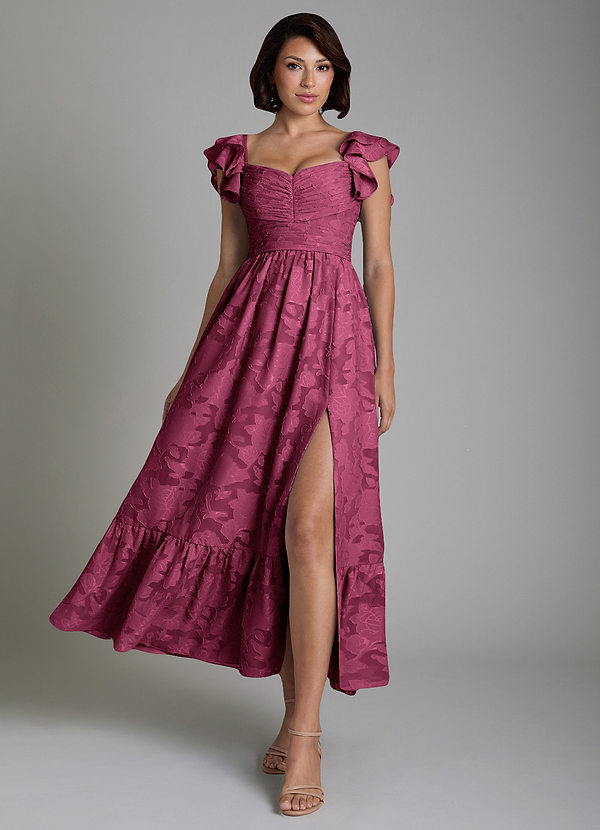 Anaya Bridesmaid Dresses Mulberry A-Line Ruched Floral Burnout Dress image1