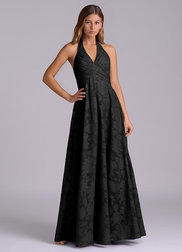 Azazie Tessie Brudtärneklänningar Klä av A-Linje i Blommig Utbrändhet Plisserad Svart image1