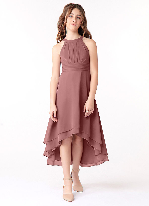 Azazie Linna Junior Desert Rose A-Line Pleated Chiffon Dress image1