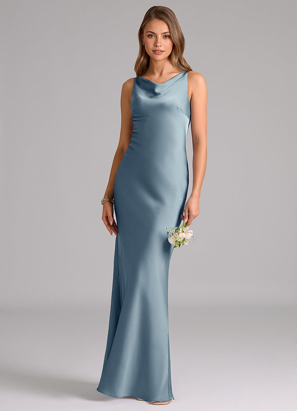 Azazie Allettie Bridesmaid Dresses Dusty Blue Mermaid Stretch Satin Dress image1