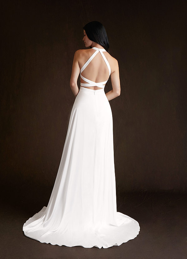 Azazie Sian Wedding Dresses A-Line Side Slit Stretch Satin Sweep Train Dress image2