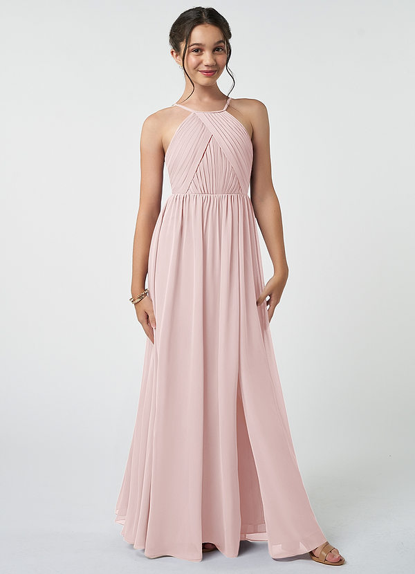 Azazie Leighton Junior Blushing Pink A-Line Pleated Chiffon Dress image1