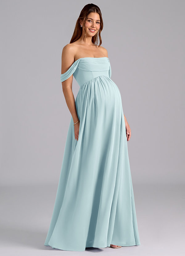Azazie Saige Vestidos de dama de honor de maternidad Vestido de Corte en A Plisado Hasta el suelo Gasa image1