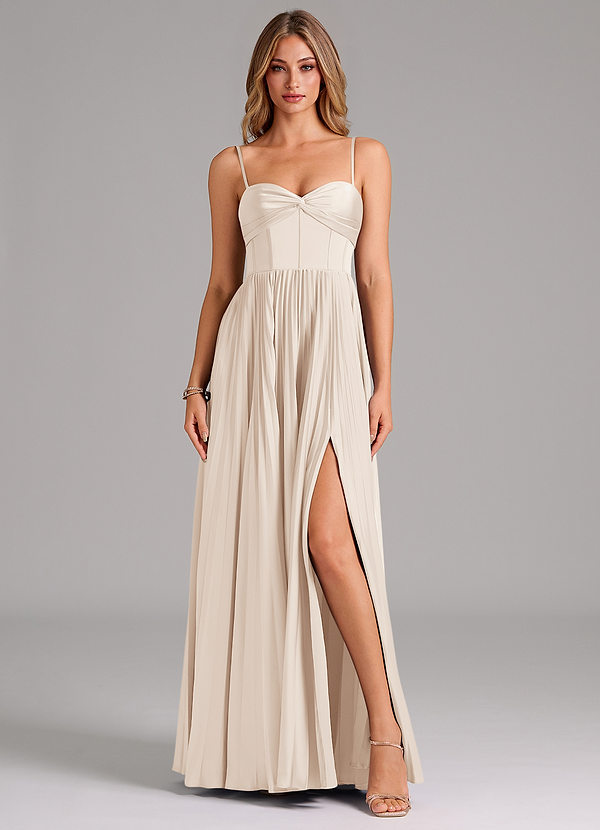 Azazie Akiko Abiti da Damigella Abito A-Line in Raso Elasticizzato Scollo a Cuore Alabastro Bianco image1