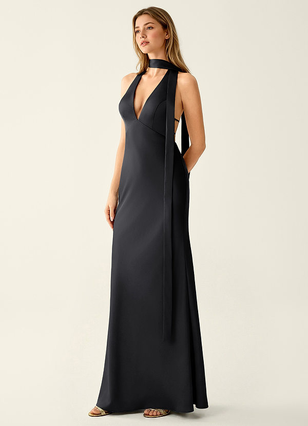 Wrenllien Black Satin Prom Dress image1