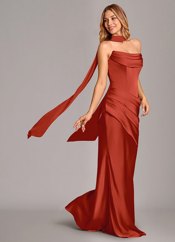 Azazie Pelagia Suknie dla druhen Syrena Gorset Satyna elastyczna Do ziemi Sukienka image1